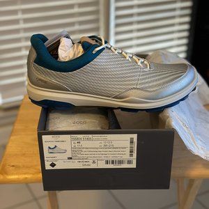 ECCO Men's Biom Hybrid 3 Goretex Golf Shoe, White/Olympian Blue Yak Leather NEW
